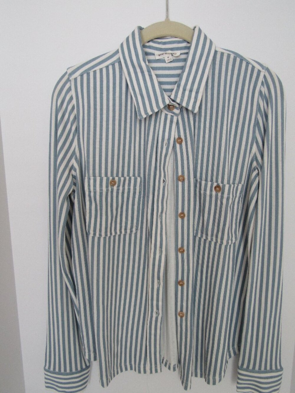 Blu Pepper Womens long sleeve blouse, blue/white stripe, classic look, M